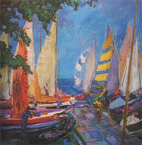 Image - Mykola Hlushchenko: Boats in a Haven (1975).